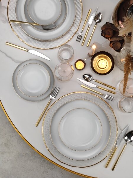 Jídelní sada 24 ks bílá/zlatá/porcelán