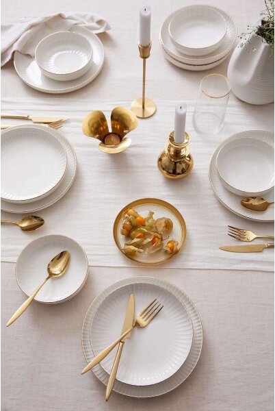 Jídelní sada 18 ks bílá/zlatá/porcelán