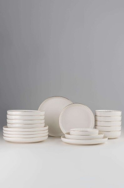 Jídelní sada 18 ks bílá/zlatá/porcelán