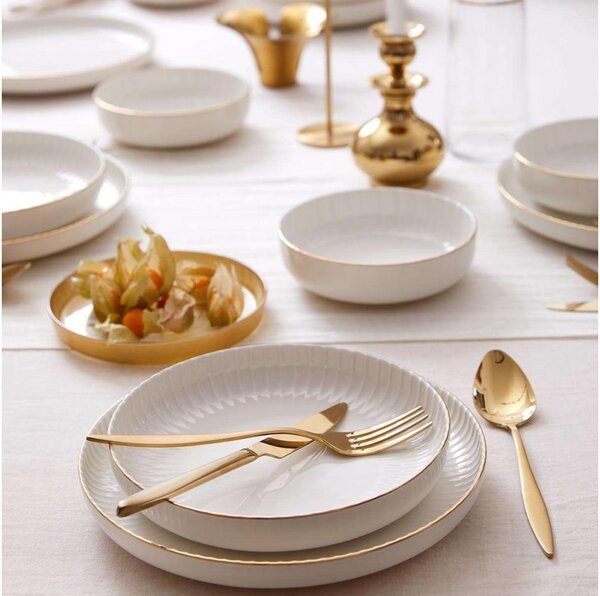 Jídelní sada 18 ks bílá/zlatá/porcelán