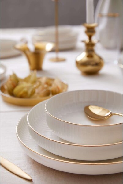 Jídelní sada 18 ks bílá/zlatá/porcelán
