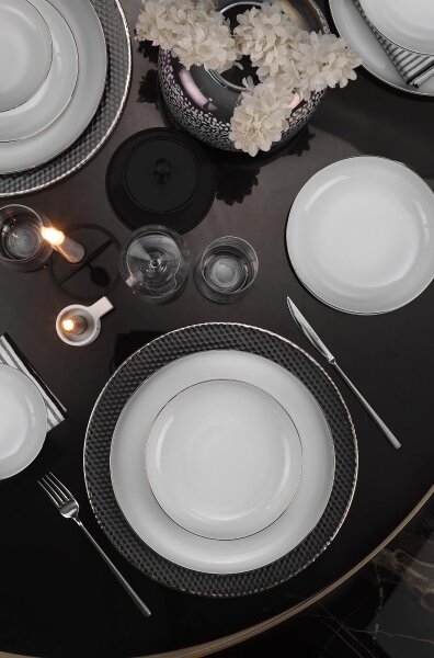 Jídelní sada 18 ks bílá/stříbrná/porcelán