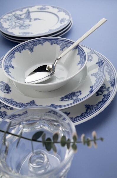 Jídelní sada 26 ks bílá/modrá/porcelán