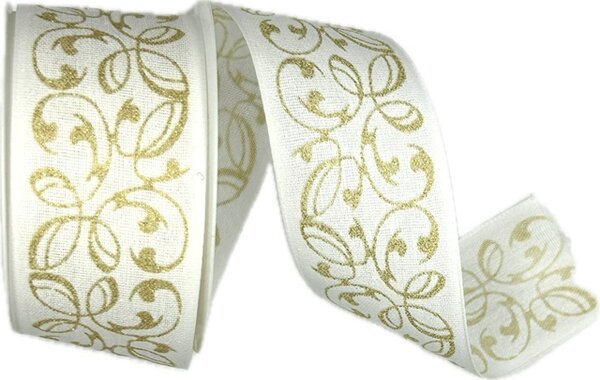 Stuha vánoční GOLDEN ELEGANCE SCROLL bílá 40mm x 2m (14,-Kč/m)