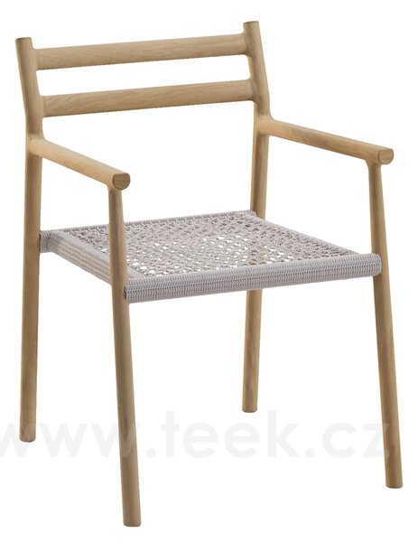 Manutti Jídelní křeslo Muyu, Manutti, 56x56x87 cm, rám teak, lankový výplet barva pepper triple twisted, bez sedáků