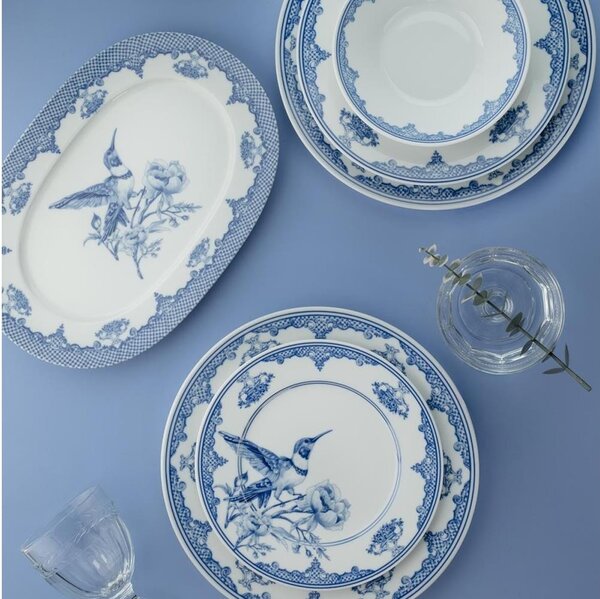 Jídelní sada 26 ks bílá/modrá/porcelán