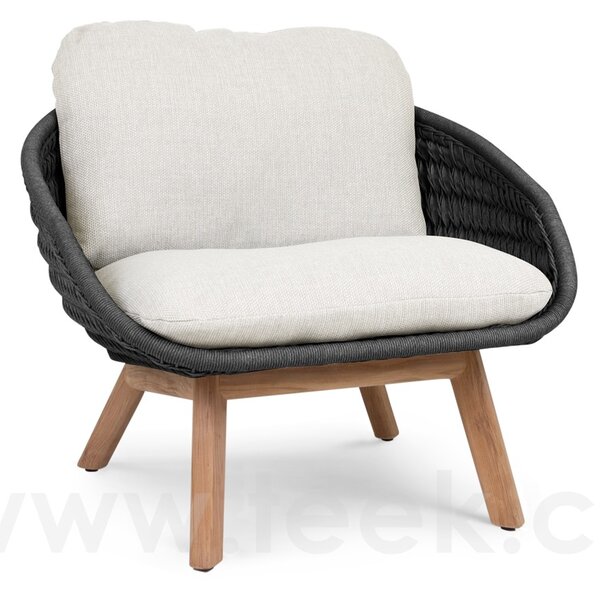 Manutti Teakové nízké křeslo Sandua, Manutti, 67x66x81 cm, rám teak, výplet lanko dicord anthracite, bez polstrů