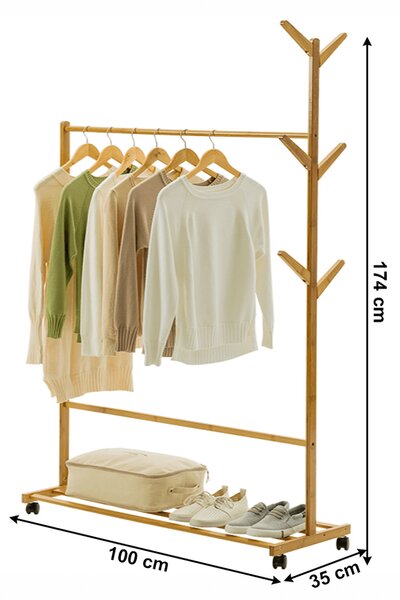 Pojizdný věšák Vikir typ 3, bambus, 100 cm