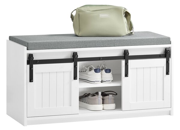 SoBuy FSR133-K-W Lavice na boty se sedátkem Skříňka na boty s posuvnými dveřmi Komoda na boty Úzký botník WD cca 90x46x35cm Bílá barva