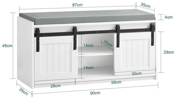 SoBuy FSR133-K-W Lavice na boty se sedátkem Skříňka na boty s posuvnými dveřmi Komoda na boty Úzký botník WD cca 90x46x35cm Bílá barva