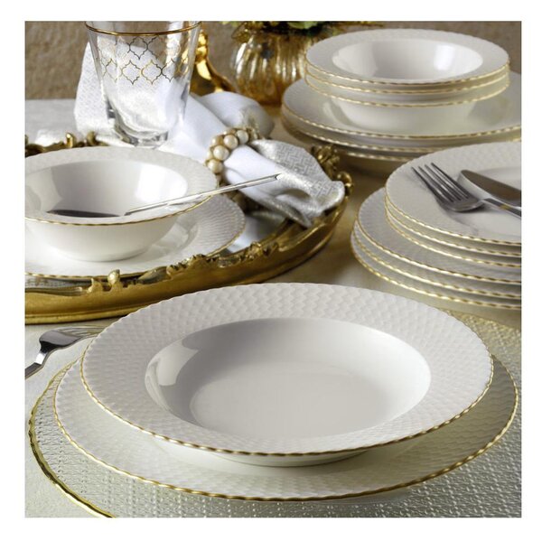 Jídelní sada 24 ks bílá/zlatá/porcelán