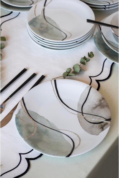 Jídelní sada 24 ks šedá/zelená/porcelán