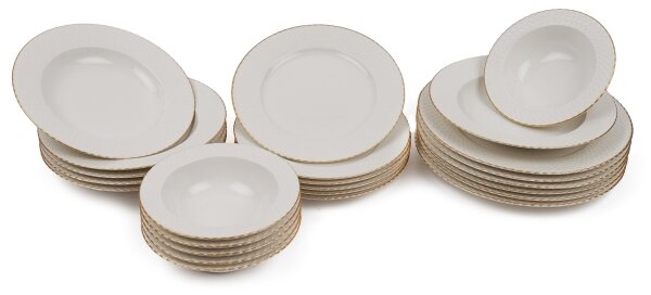 Jídelní sada 24 ks bílá/zlatá/porcelán