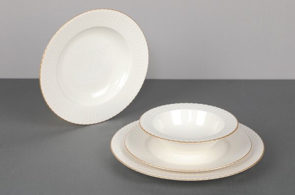 Jídelní sada 24 ks bílá/zlatá/porcelán