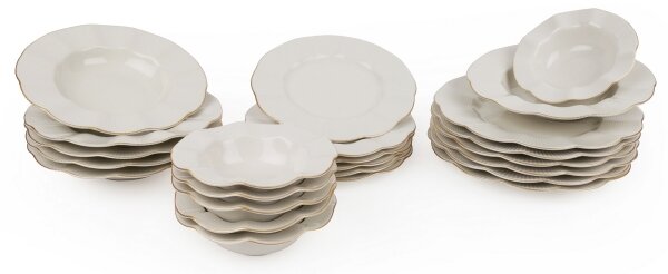 Jídelní sada 24 ks bílá/zlatá/porcelán