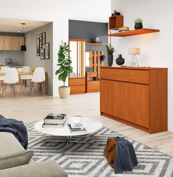 Ak furniture Komoda Karolína 140 cm 3 skříňky a 3 šuplíky olše