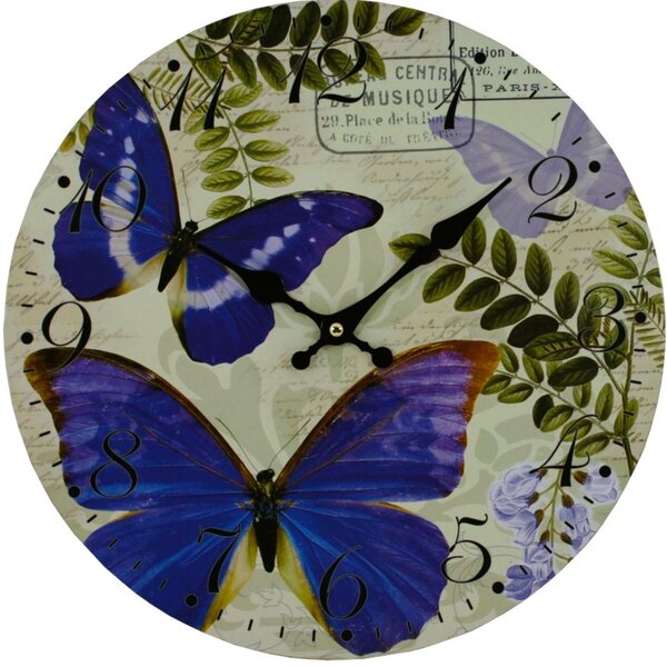 Nástěnné hodiny Modrý motýl Ø 34 cm 1990992