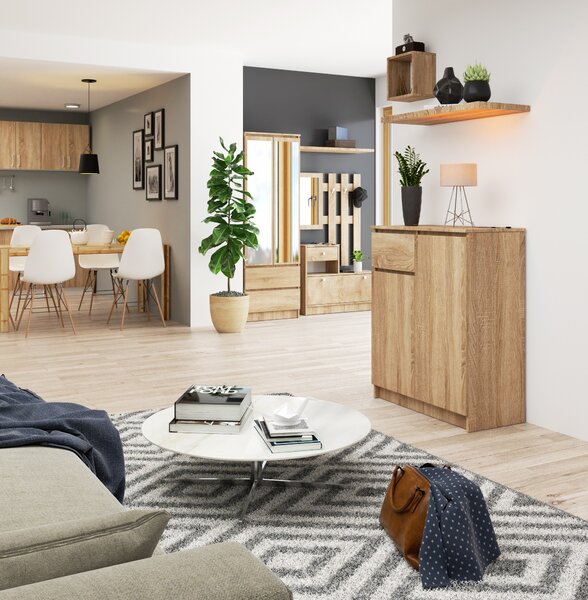 Ak furniture Komoda Kiara 80 cm 2 skříňky a 1 šuplík dub sonoma