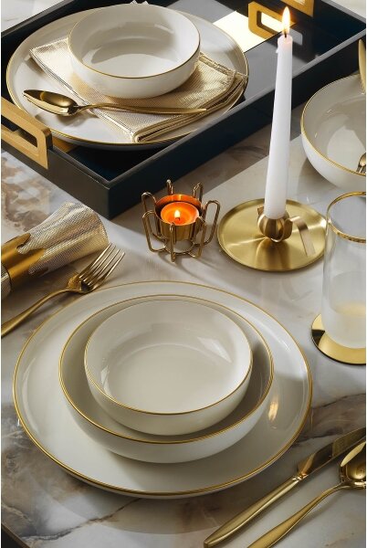 Jídelní sada 18 ks béžová/zlatá/porcelán