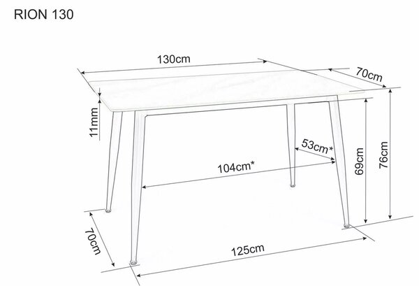 Jídelní stůl RION 130x70 cm s keramickou deskou, bílý mramor
