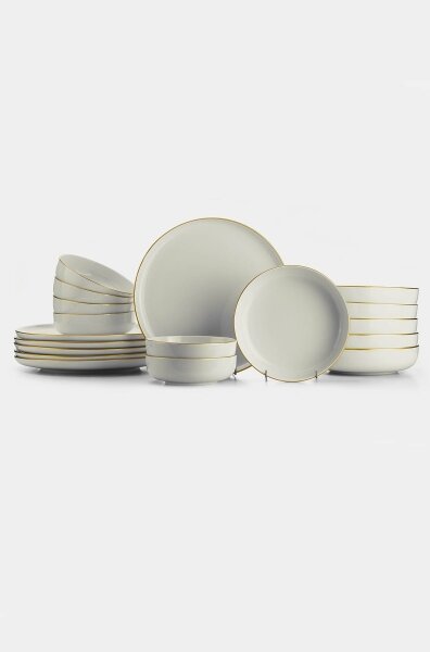 Jídelní sada 18 ks béžová/zlatá/porcelán