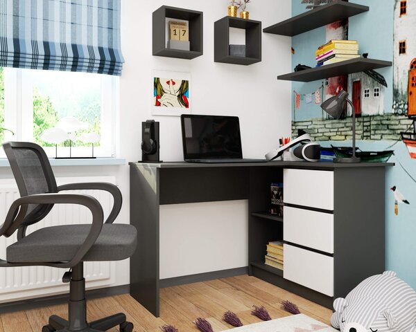 Ak furniture Rohový psací stůl B16 124 cm šedý/bílý pravý
