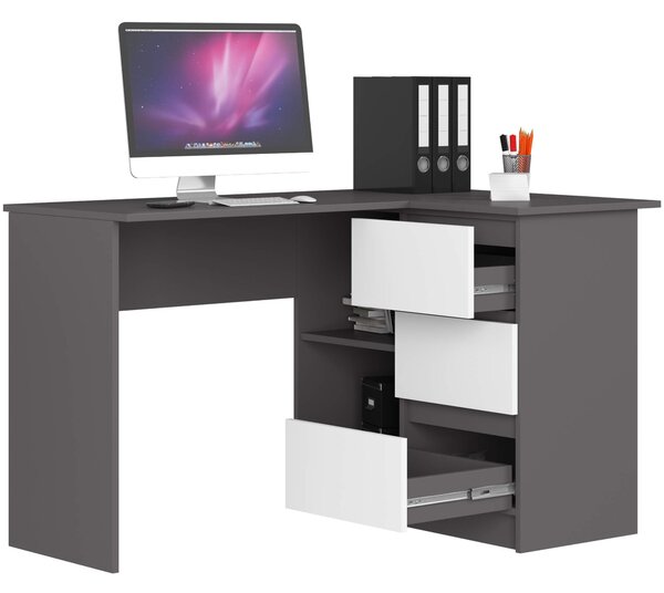 Ak furniture Rohový psací stůl B16 124 cm šedý/bílý pravý
