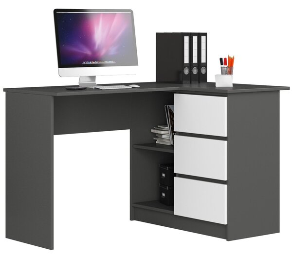 Ak furniture Rohový psací stůl B16 124 cm šedý/bílý pravý