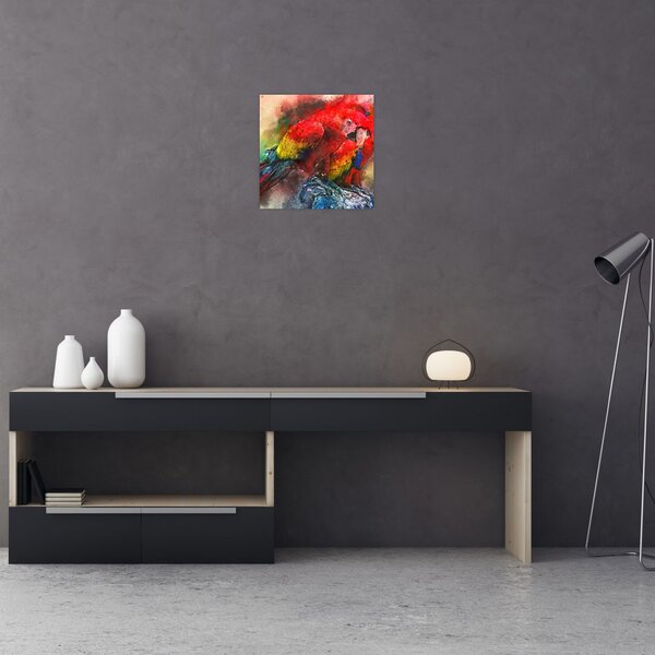 Obraz červených papoušků ara (30x30 cm)