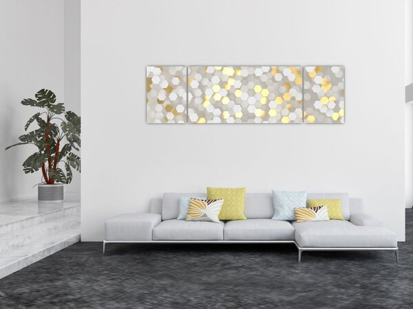 Obraz - Zlato-bílé hexagony (170x50 cm)