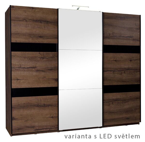 DENVER mc | šatní skříň SZ250 + zrcadlo | 250 cm | dub monastery / černá lesk