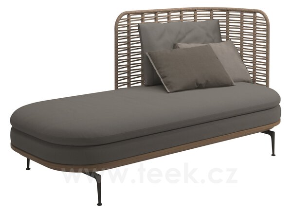 Gloster Relaxační postelový díl pravostranný s vysokou opěrkou Mistral, Gloster, 204x94x102 cm, rám teak a lakovaný hliník barva Meteor, výplet barva Koala, včetně sedáku a opěrných polštářů, kat. B
