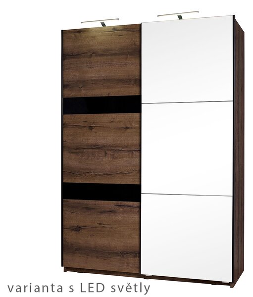 DENVER mc | šatní skříň SZ150 + zrcadlo | 150 cm | dub monastery / černá lesk