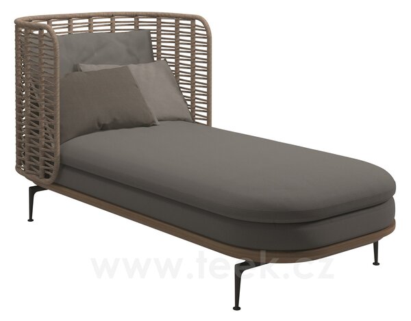 Gloster Denní postel s vysokou opěrkou Mistral, Gloster, 204x98x102 cm, rám teak a lakovaný hliník barva Meteor, výplet umělý ratan barva Koala, včetně sedáku a opěrných polštářů, venkovní látka kat. B