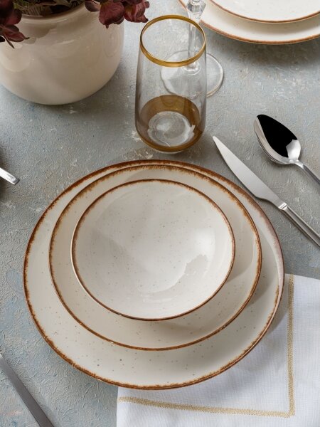 Jídelní sada 24 ks béžová/hnědá/porcelán