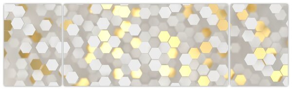 Obraz - Zlato-bílé hexagony (170x50 cm)