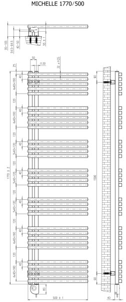 Vertaduro - Koupelnový radiátor s termostatem MICHELLE 900W 177x50 cm antracit