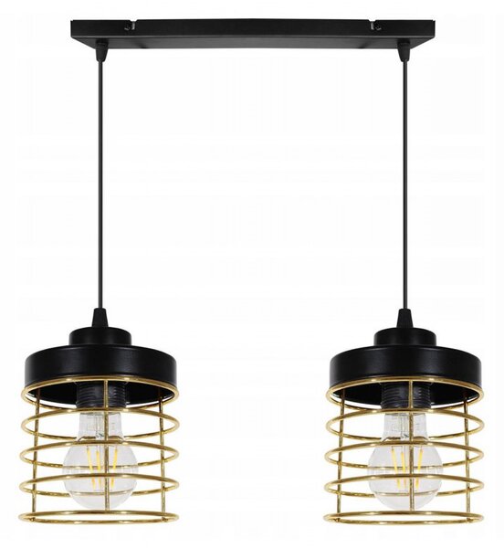 Light for home - Moderní svítidlo na lanku se zlatými kovovými stínidly RASTI 2205/2/Z, E27, Černá