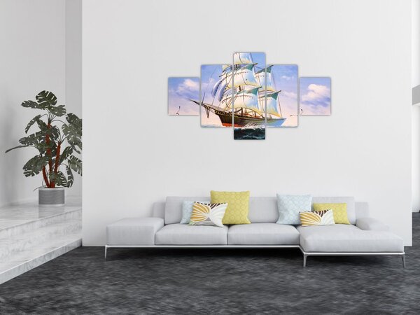 Obraz lodě na vlnách (125x70 cm)