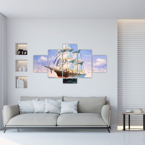 Obraz lodě na vlnách (125x70 cm)