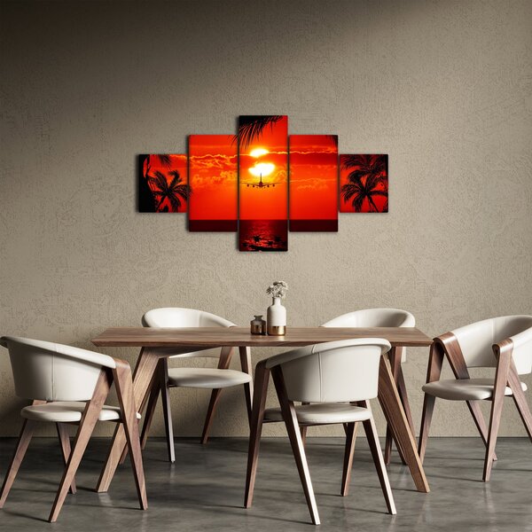 Obraz - západ slunce s letadlem (125x70 cm)