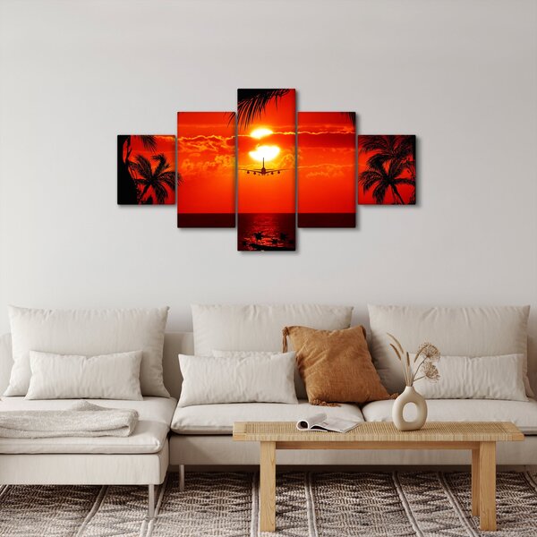 Obraz - západ slunce s letadlem (125x70 cm)