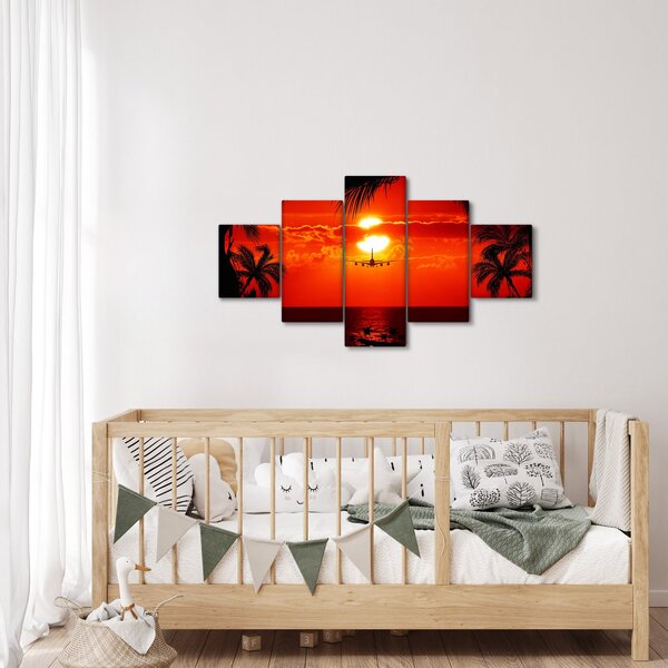 Obraz - západ slunce s letadlem (125x70 cm)