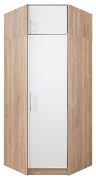 SMART sb | rohová šatní skříň SR4 + nástavec SRN4 | 95x95 cm | UNI dvířka | sonoma/bílá