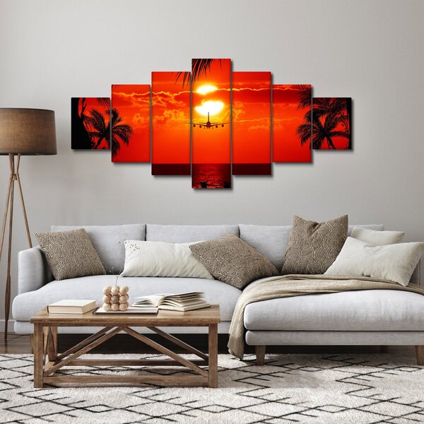Obraz - západ slunce s letadlem (210x100 cm)
