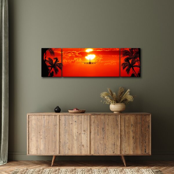Obraz - západ slunce s letadlem (170x50 cm)