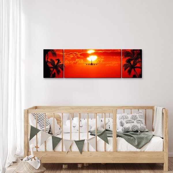 Obraz - západ slunce s letadlem (170x50 cm)