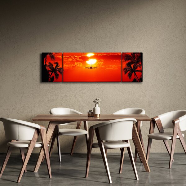 Obraz - západ slunce s letadlem (170x50 cm)