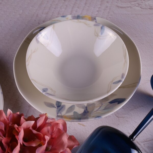 Jídelní sada 24 ks bílá/modrá/porcelán