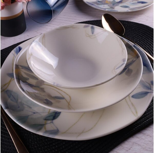 Jídelní sada 24 ks bílá/modrá/porcelán